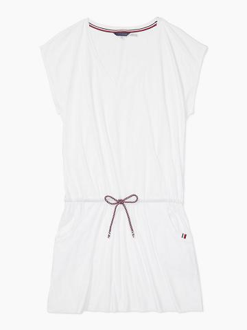Női Tommy Hilfiger Essential Rövid-Sleeve Cover-Up Úszóruhák Fehér | HU 419PJJ